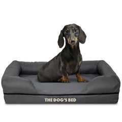 The Dog’s Bed Orthopaedic Memory Foam Dog Bed with Bolster & Enhanced Support, Waterproof, Supportive Dog Bed with Replaceable Covers, Veterinary Approved (Grey with Black Trim)