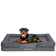 The Dog’s Bed Egg Crate Foam Dog Bed with Standard Support with Bolster (Grey with Black Trim)