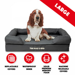 The Dog’s Bed Orthopaedic Memory Foam Dog Bed with Bolster & Enhanced Support, Waterproof, Supportive Dog Bed with Replaceable Covers, Veterinary Approved (Grey with Black Trim)