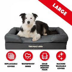 The Dog’s Bed Orthopaedic Memory Foam Dog Bed with Bolster & Enhanced Support, Waterproof, Supportive Dog Bed with Replaceable Covers, Veterinary Approved (Grey with Black Trim)