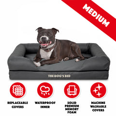 The Dog’s Bed Orthopaedic Memory Foam Dog Bed with Bolster & Enhanced Support, Waterproof, Supportive Dog Bed with Replaceable Covers, Veterinary Approved (Grey with Black Trim)