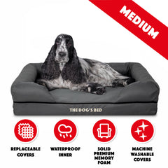 The Dog’s Bed Orthopaedic Memory Foam Dog Bed with Bolster & Enhanced Support, Waterproof, Supportive Dog Bed with Replaceable Covers, Veterinary Approved (Grey with Black Trim)