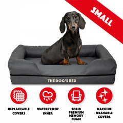 The Dog’s Bed Orthopaedic Memory Foam Dog Bed with Bolster & Enhanced Support, Waterproof, Supportive Dog Bed with Replaceable Covers, Veterinary Approved (Grey with Black Trim)