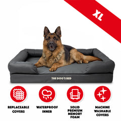 The Dog’s Bed Orthopaedic Memory Foam Dog Bed with Bolster & Enhanced Support, Waterproof, Supportive Dog Bed with Replaceable Covers, Veterinary Approved (Grey with Black Trim)