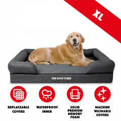 The Dog’s Bed Orthopaedic Memory Foam Dog Bed with Bolster & Enhanced Support, Waterproof, Supportive Dog Bed with Replaceable Covers, Veterinary Approved (Grey with Black Trim)