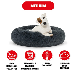 The Dog’s Bed Sound Sleep Nest Bed, Donut Dog Bed, Supportive Dog Bed Covers, Veterinary Approved (Dark Grey)