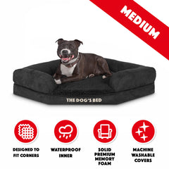 The Dog’s Bed Orthopaedic Dog Corner Bolster Bed, Memory Foam S-XXXL, Waterproof, Dog Pain Relief for Arthritis, Hip & Elbow Dysplasia, Post Surgery, Lameness, Washable Cover