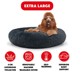 The Dog’s Bed Sound Sleep Nest Bed, Donut Dog Bed (Dark Grey)